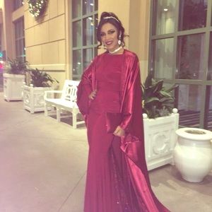 Gorgeous Long Red body con gown .